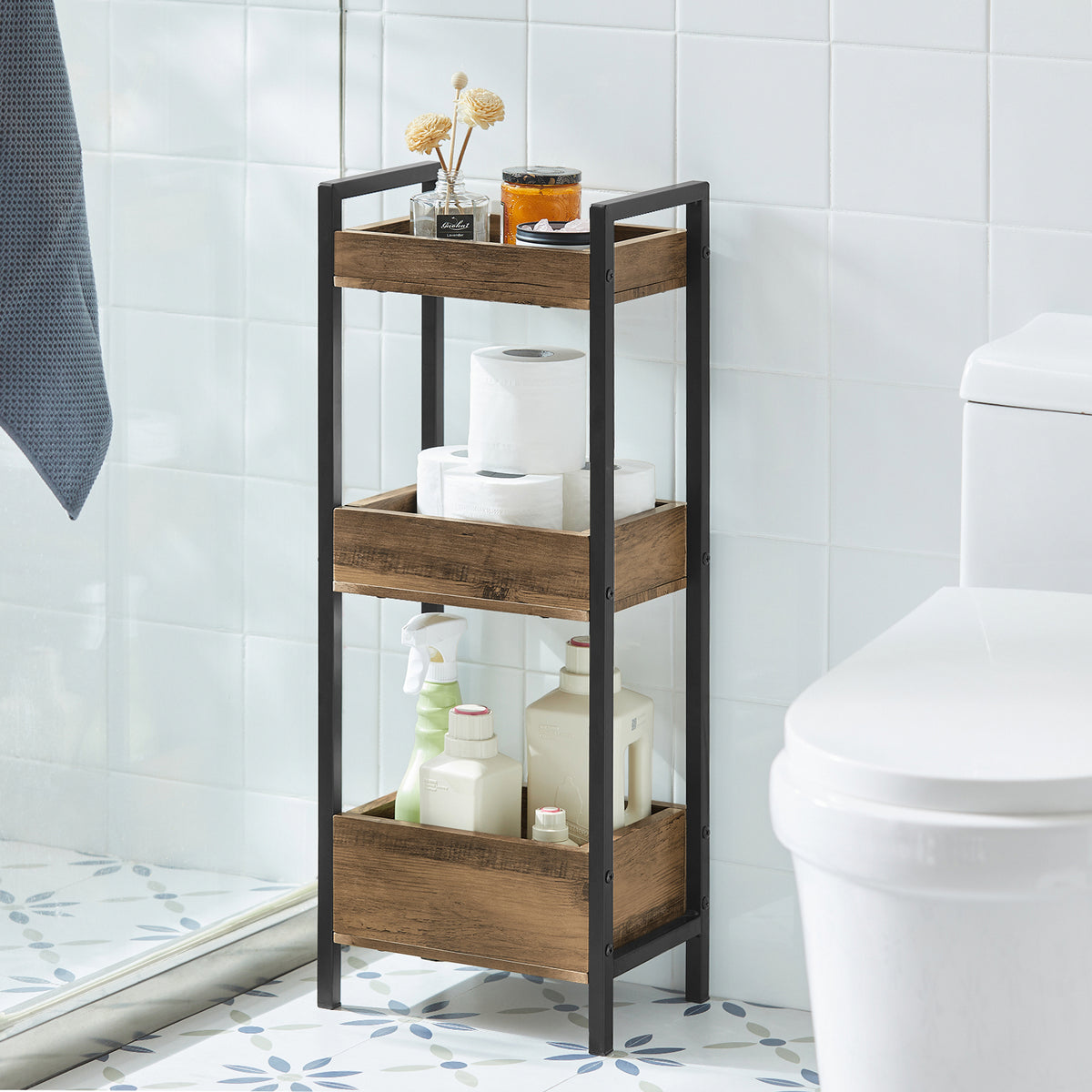 sebuyfr.comG226-F Meuble Salle de Bain Rangement avec 3 paniers - Rangement Serviteur de Douche Étagère de Stockage Salle de Bain Petit Meuble WC Rangement 28x20x74 cm
