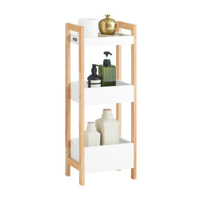 sebuyfr.comG226-WN Tour de rangement salle de bain 20 cm avec 3 paniers – Blanc et bois