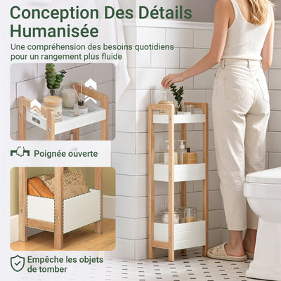 sebuyfr.comG226-WN Tour de rangement salle de bain 20 cm avec 3 paniers – Blanc et bois