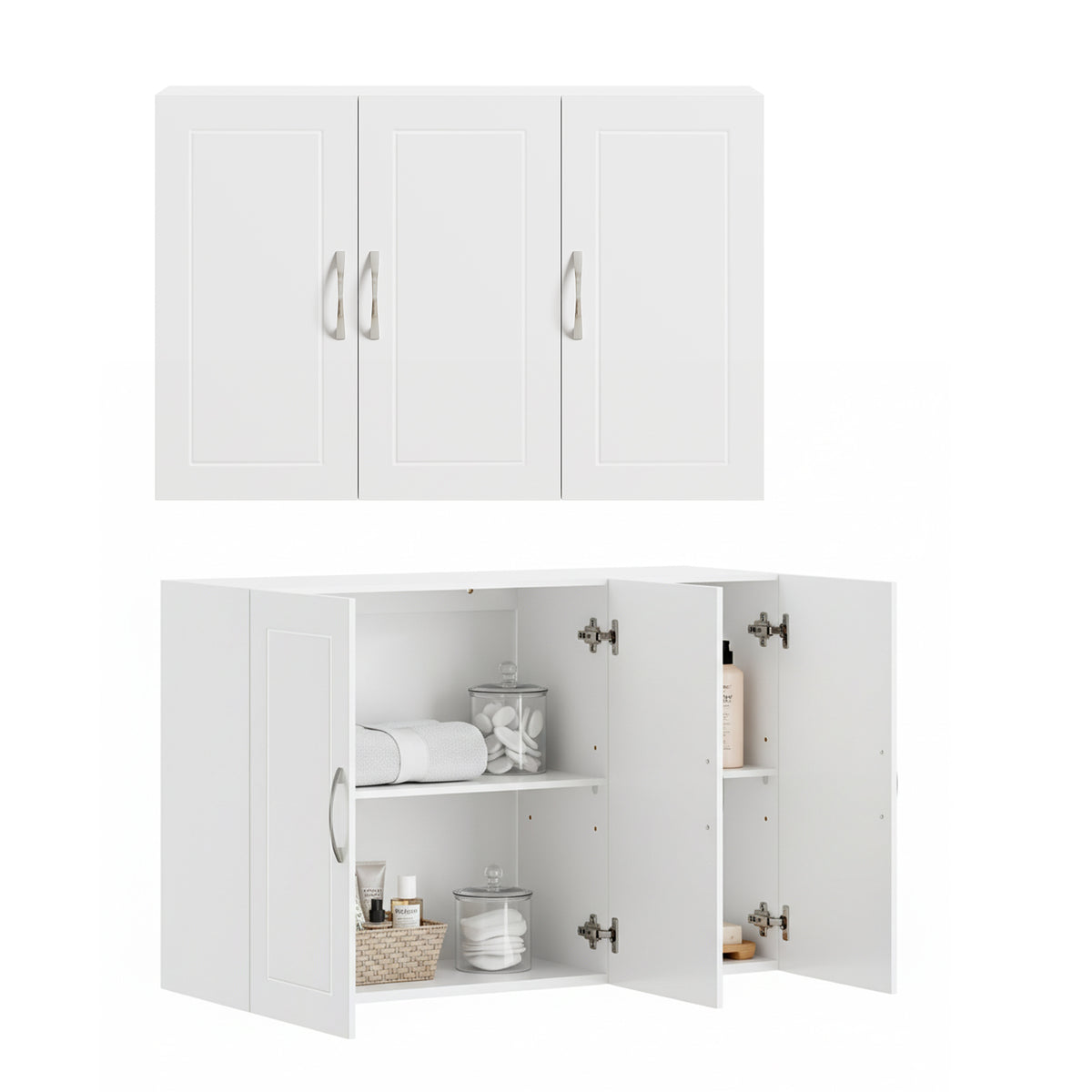 sebuyfr.comG231-L-W Meuble Haut Suspendu 90 cm – 3 Portes, Étagère Réglable – Blanc