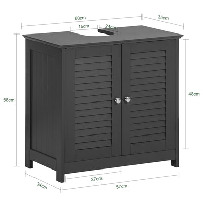 sebuyfr.comG237-DG Meuble sous Lavabo avec Étagères Ajustables, Résistant à l’Humidité, pour Salle de Bain et WC, Rangement Optimisé – L60×P35×H58 cm, MDF, Gris