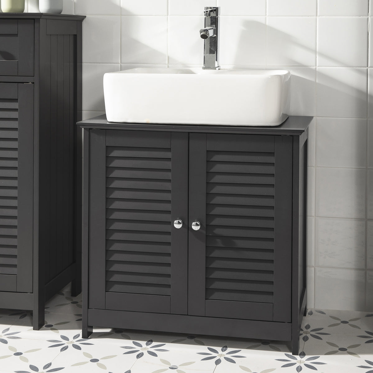 sebuyfr.comG237-DG Meuble sous Lavabo avec Étagères Ajustables, Résistant à l’Humidité, pour Salle de Bain et WC, Rangement Optimisé – L60×P35×H58 cm, MDF, Gris
