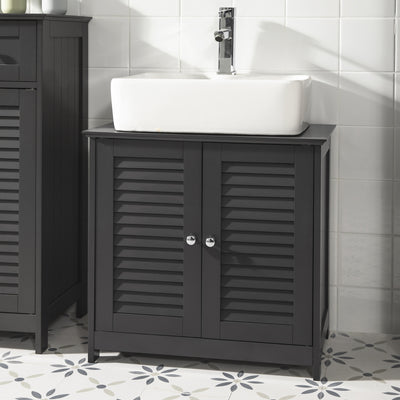 sebuyfr.comG237-DG Meuble sous Lavabo avec Étagères Ajustables, Résistant à l’Humidité, pour Salle de Bain et WC, Rangement Optimisé – L60×P35×H58 cm, MDF, Gris