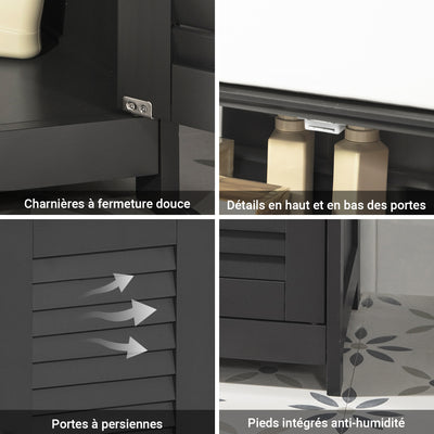 sebuyfr.comG237-DG Meuble sous Lavabo avec Étagères Ajustables, Résistant à l’Humidité, pour Salle de Bain et WC, Rangement Optimisé – L60×P35×H58 cm, MDF, Gris