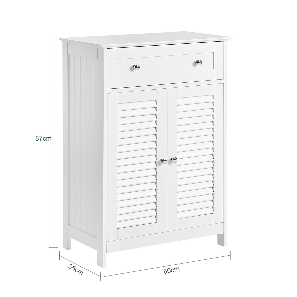 sebuyfr.comG238-W Meuble de Salle de Bain avec 2 Portes Persiennes – 1 Tiroir, Étagère Réglable, 60×35×87 cm, Blanc