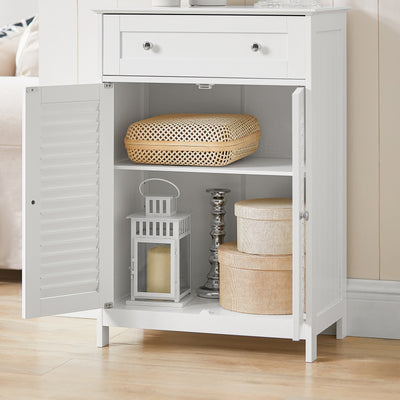 sebuyfr.comG238-W Meuble de Salle de Bain avec 2 Portes Persiennes – 1 Tiroir, Étagère Réglable, 60×35×87 cm, Blanc
