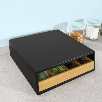 sebuyfr.comG280-SCH Boîte à Thé avec Tiroir, Format Compact, Rangement Optimisé, Design Fonctionnel, Usage Quotidien, Pratique – L31×P30×H10 cm, Bambou, Noir