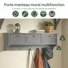 sebuyfr.comG282-HG Porte-Manteau Mural avec 5 Crochets et 3 Paniers, pour Entrée et Couloir, Design Fonctionnel, Usage Quotidien – L100×P20×H30 cm, Bois, Gris