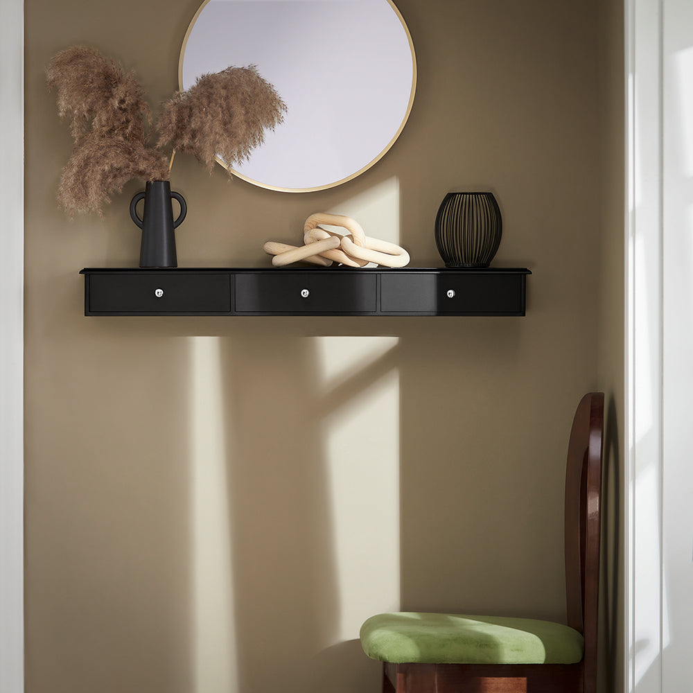 sebuyfr.comG43-L-SCH Etagere Murale avec 3 Tiroirs - Étagère Flottante Moderne pour Entrée, Salon, Cuisine & Chambre - Noir 94x15x10cm