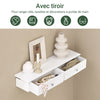 sebuyfr.comG43-W Etagere Murale avec 2 Tiroirs - Étagère Flottante Moderne pour Entrée, Salon, Cuisine & Chambre - Blanc 64x15x10cm
