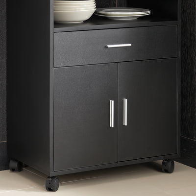 SoBuy FSB09-SCH Chariot de Cuisine sur Roulettes – Plan de Travail Extensible, 2 Étagères, Tiroir, Placard, 59×40×92 cm, Noir