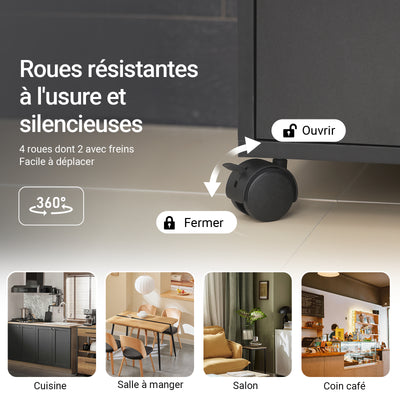 SoBuy FSB09-SCH Chariot de Cuisine sur Roulettes – Plan de Travail Extensible, 2 Étagères, Tiroir, Placard, 59×40×92 cm, Noir
