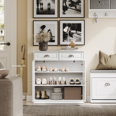 SoBuy FSB104-W Armoire à Chaussures avec Tiroirs et Étagères Réglables, Meuble d'Entrée – 80x35x82 cm, Blanc
