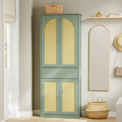 SoBuy FSB107-GR Armoire à Chaussures en Cannage avec Penderie Intégrée – 1 Tiroir, Meuble d'Entrée – 70×34×180 cm, Vert