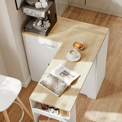 SoBuy FSB110-WN Îlot Central de Cuisine Scandinave avec Tiroir Compartimenté – Plan de Travail Extensible Rabattable, 3 Portes et 2 Étagères – 104×40×89 cm, Charge 100 kg