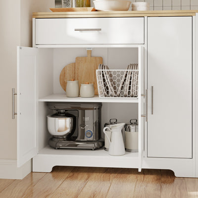 SoBuy FSB110-WN Îlot Central de Cuisine Scandinave avec Tiroir Compartimenté – Plan de Travail Extensible Rabattable, 3 Portes et 2 Étagères – 104×40×89 cm, Charge 100 kg