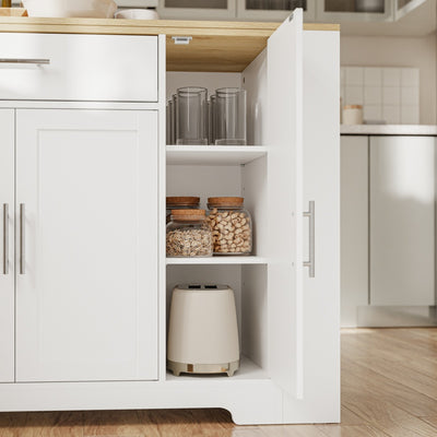SoBuy FSB110-WN Îlot Central de Cuisine Scandinave avec Tiroir Compartimenté – Plan de Travail Extensible Rabattable, 3 Portes et 2 Étagères – 104×40×89 cm, Charge 100 kg
