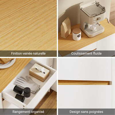 SoBuy FSB111-WN Buffet de Cuisine avec Plan de Travail – 3 Tiroirs et 2 Portes, Style Scandinave – 80×38×90 cm, Blanc et Bois