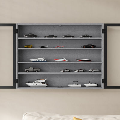 SoBuy FSB113-DG Vitrine Murale Suspendue avec Portes en Verre – Étagère Murale 5 Compartiments pour Collection, Finition Mélaminée Gris – 80×12,2×60 cm, Charge 10 kg