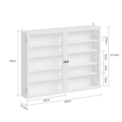 SoBuy FSB113-W Armoire Murale Salle de Bain 2 Portes – Meuble Rangement Mural avec Étagères Réglables, Placard Suspendu Faible Profondeur – 80×12,2×60 cm, Charge 10 kg