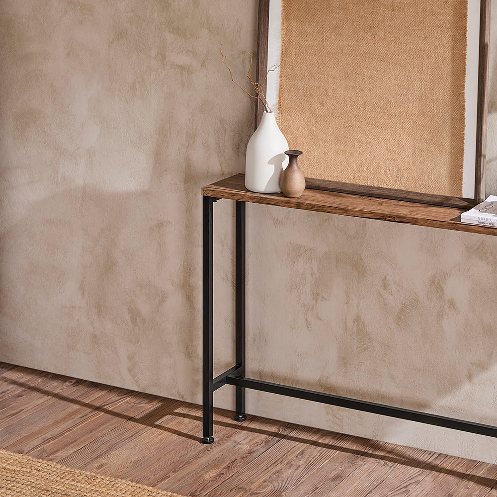 SoBuy FSB19-N Table Console Étroite, Table d'Appoint, Bout de Canapé, Table d’Entrée, Cadre et 4 Pieds en Fer, pour Salon, Entrée, Couloir, Intustriel, L120xP20xH65 cm