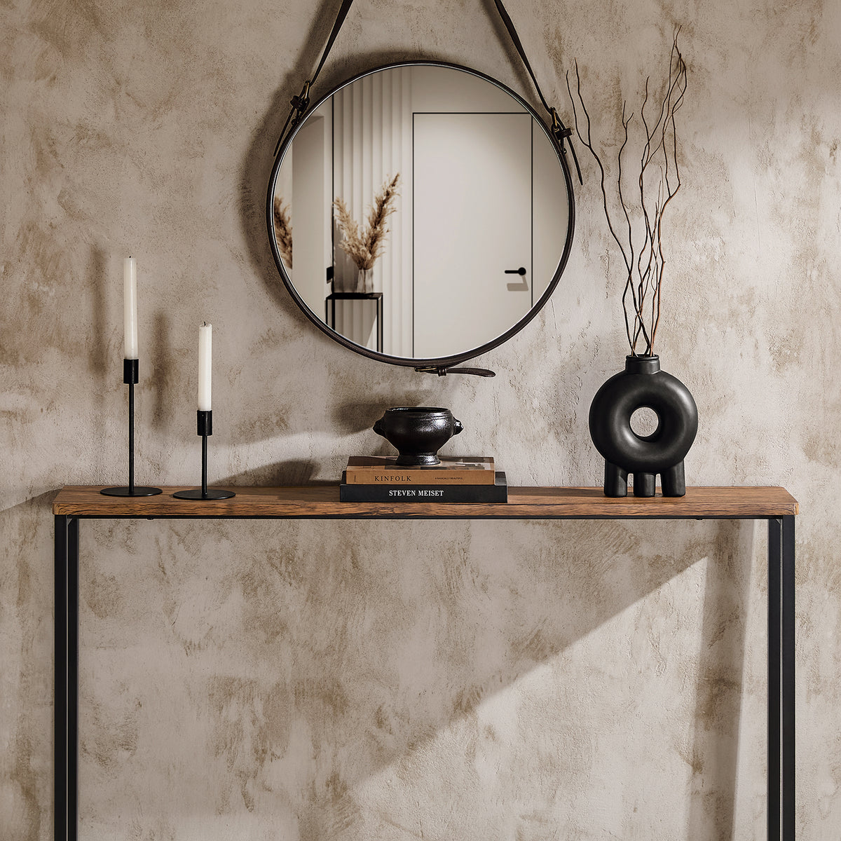 SoBuy FSB19-XL-N Console Entrée Meuble Couloir Étagère Arrière Canapé – Structure Métal Robuste, Design Moderne Ultra Fin – Idéal pour Salon, Chambre, Entrée 120x20x80cm