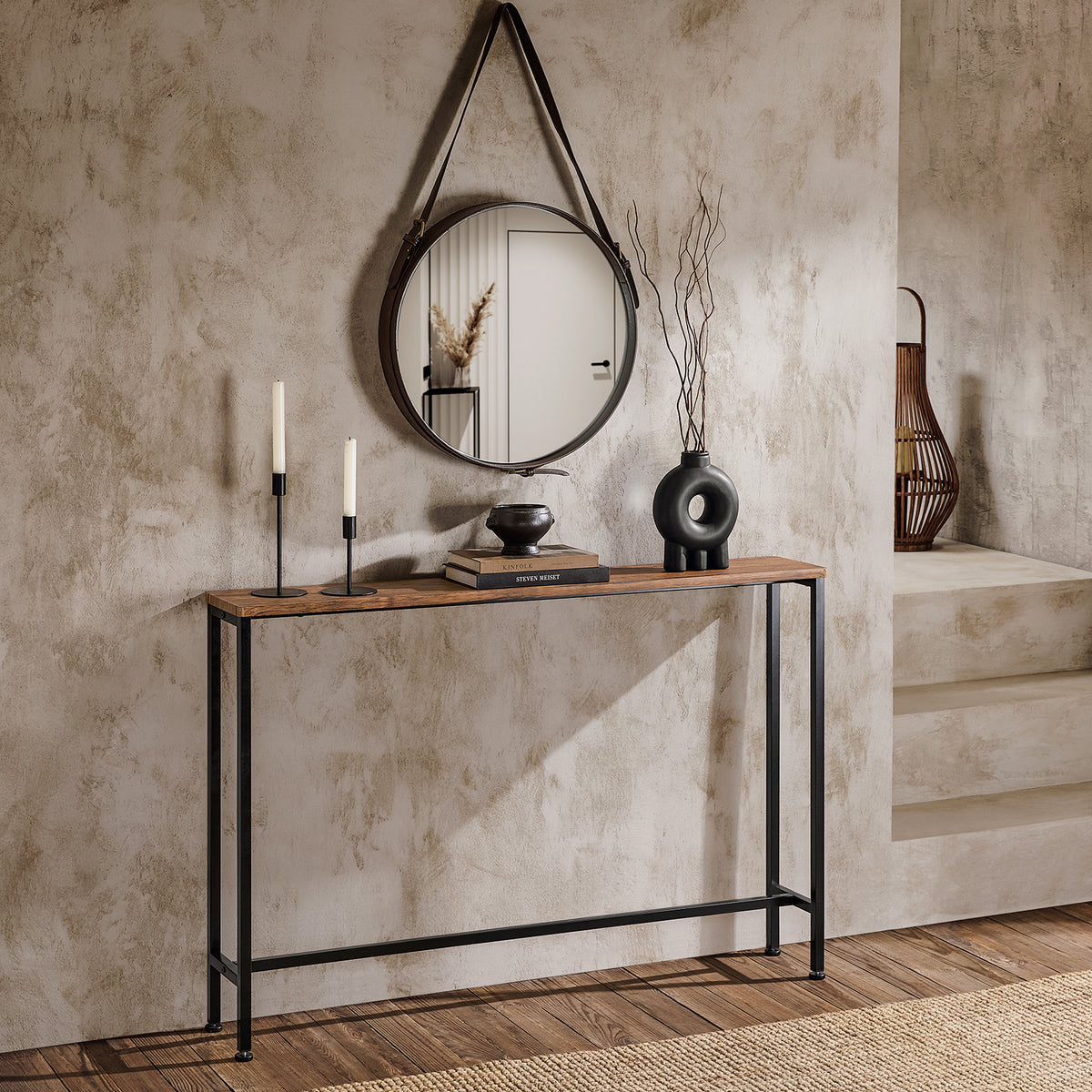 SoBuy FSB19-XL-N Console Entrée Meuble Couloir Étagère Arrière Canapé – Structure Métal Robuste, Design Moderne Ultra Fin – Idéal pour Salon, Chambre, Entrée 120x20x80cm