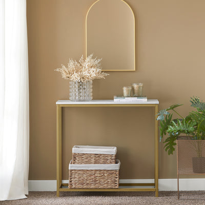 SoBuy FSB29-G Table Console Table d'Appoint Bout de Canapé Table d’Entrée Effet Marbre Cadre et 4 Pieds en Fer Haute Qualité – L80cm x P30cm x H75cm - Doré