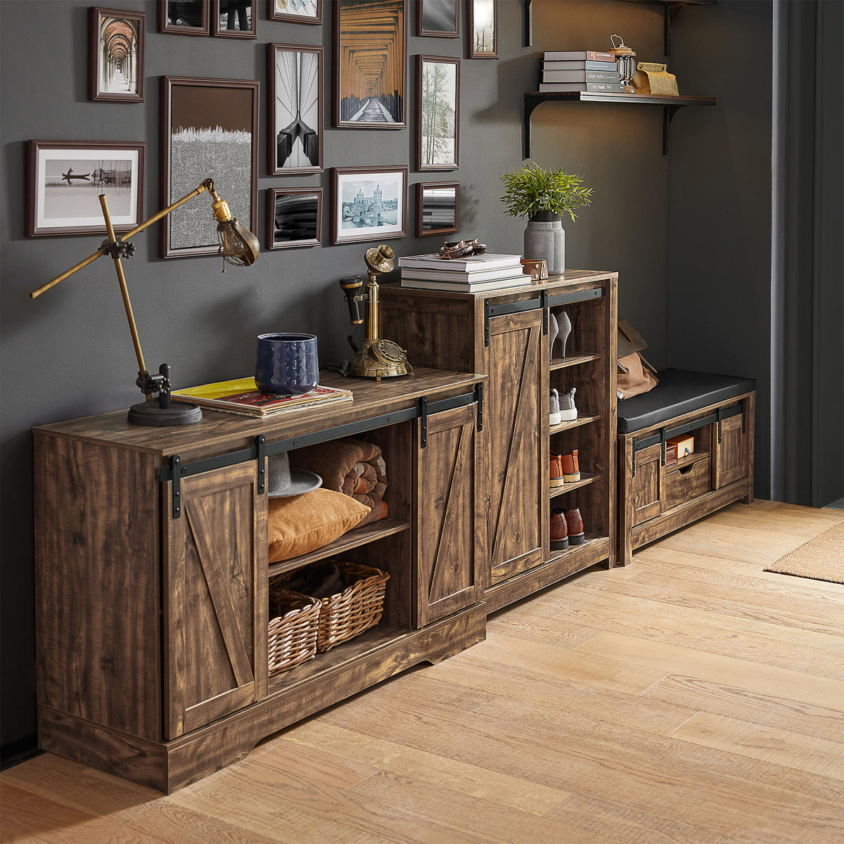 SoBuy FSB60-N Buffet Cuisine avec Porte de Grange Coulissante et 2 Étagères Réglables – L120×P40×H70 cm, Charge 50 kg, Panneaux E1, Naturel
