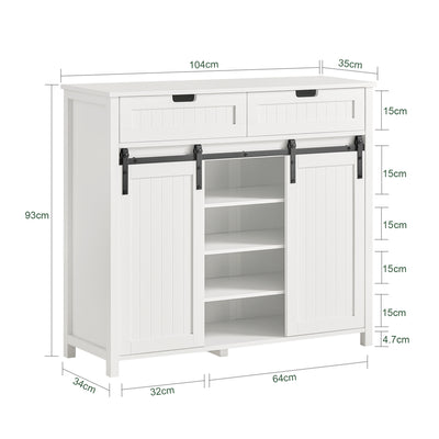 SoBuy FSB74-W Meuble d’Entrée avec Rangement Chaussures Intégré – 2 Portes Coulissantes et 2 Tiroirs – Entrée Organisée – 104x35x93 cm Blanc