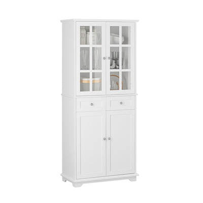 SoBuy FSB76-W Buffet Haut, Buffet de Cuisine, Armoire de Rangement, Meuble Vitrine