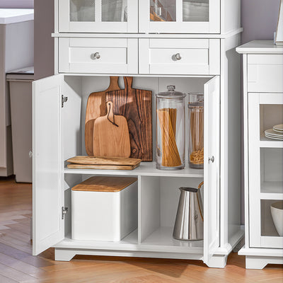 SoBuy FSB76-W Buffet Haut avec 2 Portes Vitrées, 2 Portes et 2 Tiroirs – L75×P40×H175 cm, Charge 100 kg, MDF E1, Blanc