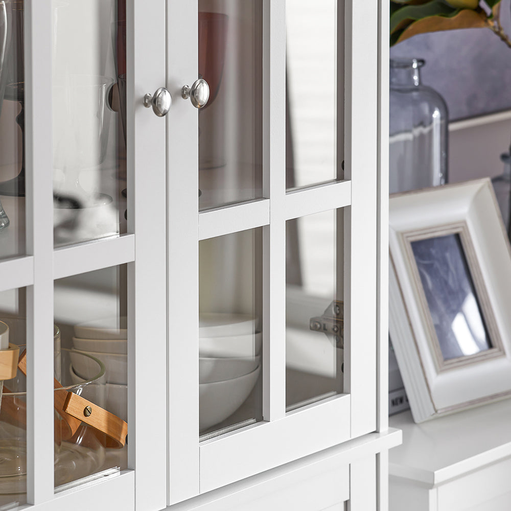 SoBuy FSB76-W Buffet Haut avec 2 Portes Vitrées, 2 Portes et 2 Tiroirs – L75×P40×H175 cm, Charge 100 kg, MDF E1, Blanc
