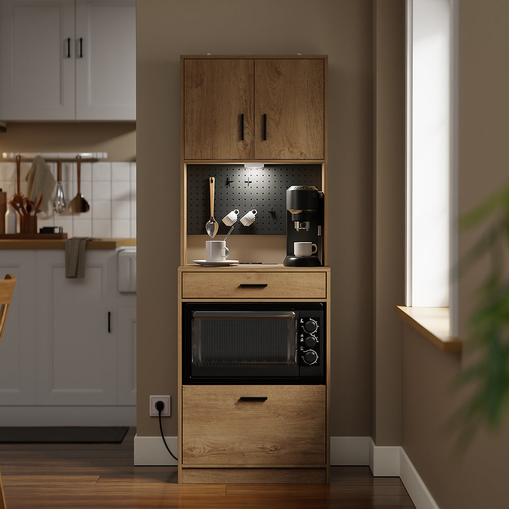 SoBuy FSB98-E-N Buffet de Cuisine – 2 Prises & 2 USB, Lampe LED, Niche Micro-Ondes, 60×40×170 cm