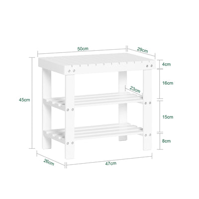 SoBuy FSR02-K-W Banc à Chaussures en Bambou avec Assise et Étagère de Rangement pour Entrée – 50x29x46 cm, Blanc