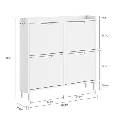 SoBuy FSR100-E-W Meuble Chaussures Entrée avec LED Détection Automatique – Ultra-Slim 19 cm, Crochets, Fixation Murale ou Sol, 8-12 Paires, Blanc