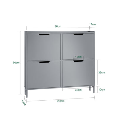 SoBuy FSR100-HG Armoire à Chaussures Ultra-Slim 19 cm – 4 Abattants, 8–12 Paires, Anti-Basculement, Gris, 100×19×91 cm