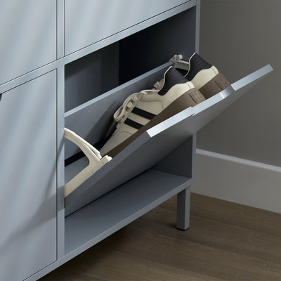 SoBuy FSR100-HG Armoire à Chaussures Ultra-Slim 19 cm – 4 Abattants, 8–12 Paires, Anti-Basculement, Gris, 100×19×91 cm