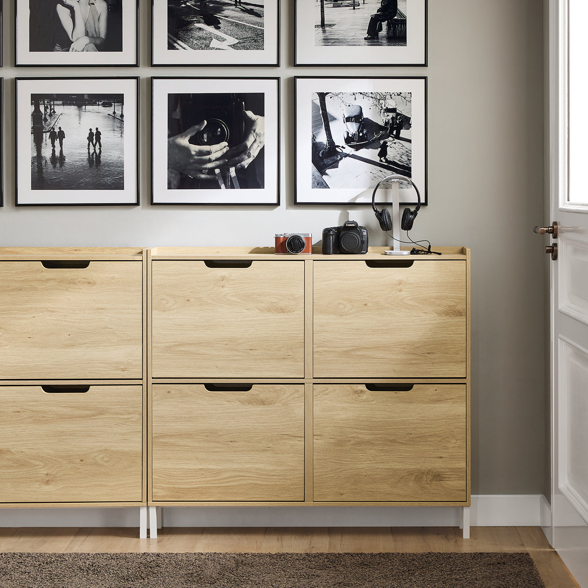 SoBuy FSR100-N Armoire à chaussures ultra-slim 19 cm – 4 abattants, 8 à 12 paires, anti-basculement, Naturel, 100×19×91 cm