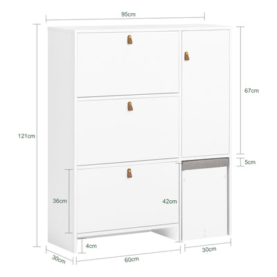 SoBuy FSR107-W Armoire à Chaussures avec Tabouret, 1 Porte et 3 Abattants, Meuble d'Entrée – 95x30x121 cm, Blanc