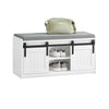 SoBuy FSR133-K-W Banc à Chaussures avec Coussin Rembourré, Porte de Grange Coulissante, 6 Compartiments Réglables, Charge 200