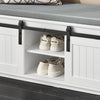 SoBuy FSR133-K-W Banc à Chaussures avec Coussin Rembourré, Porte de Grange Coulissante, 6 Compartiments Réglables, Charge 200 kg – 90x35x46 cm, Blanc