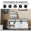SoBuy FSR133-K-W Banc à Chaussures avec Coussin Rembourré, Porte de Grange Coulissante, 6 Compartiments Réglables, Charge 200 kg – 90x35x46 cm, Blanc