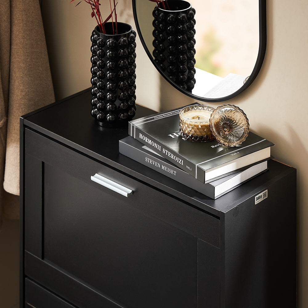 SoBuy FSR137-SCH Meuble à Chaussures à Abattants 2 Niveaux – Rangement Discret pour Entrée – 60x25x80 cm Noir