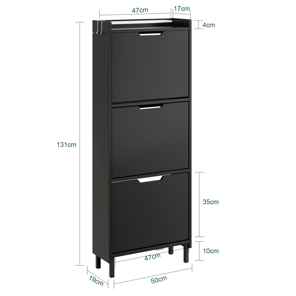 SoBuy FSR151-H-E-SCH Armoire à Chaussures Ultra-Slim 19 cm – 3 Abattants, Noir Mat avec LED
