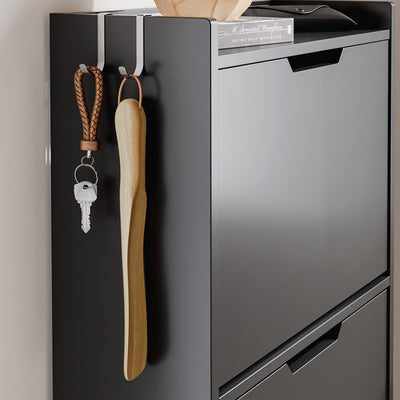 SoBuy FSR151-H-E-SCH Armoire à Chaussures Ultra-Slim 19 cm – 3 Abattants, Noir Mat avec LED