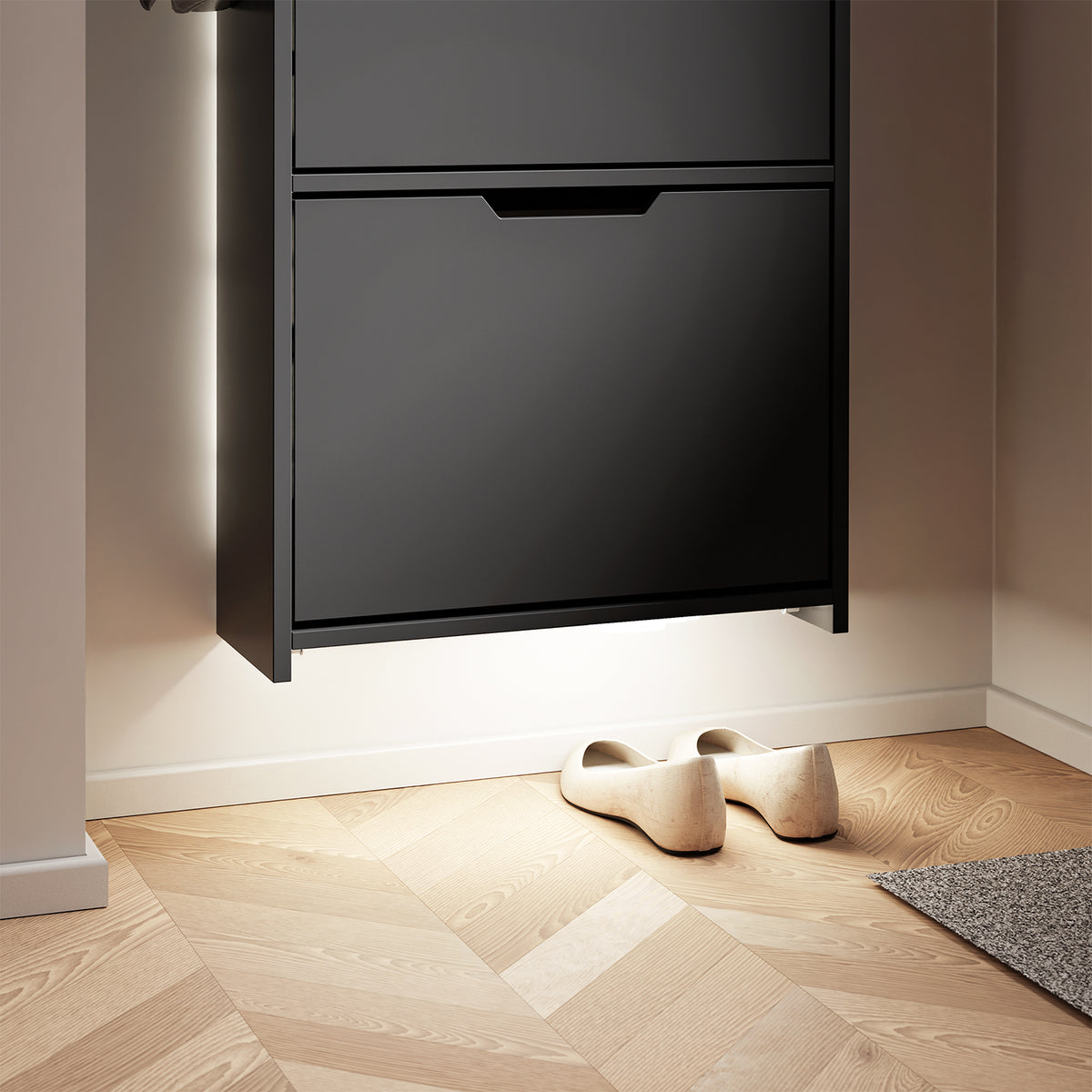 SoBuy FSR151-H-E-SCH Armoire à Chaussures Ultra-Slim 19 cm – 3 Abattants, Noir Mat avec LED