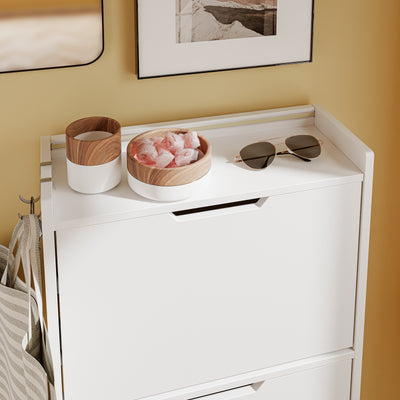 SoBuy FSR151-H-E-W Armoire à Chaussures Ultra-Slim 19 cm – 3 Abattants – Entrée Gain de Place – Blanc avec LED
