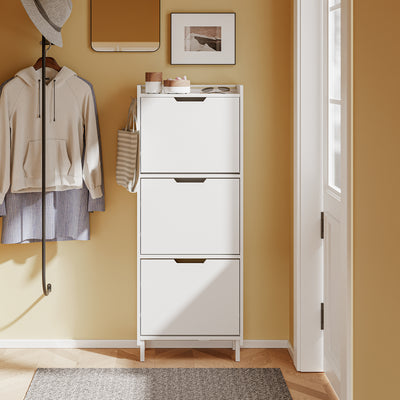 SoBuy FSR151-H-E-W Armoire à Chaussures Ultra-Slim 19 cm – 3 Abattants – Entrée Gain de Place – Blanc avec LED