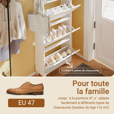 SoBuy FSR151-H-E-W Armoire à Chaussures Ultra-Slim 19 cm – 3 Abattants – Entrée Gain de Place – Blanc avec LED